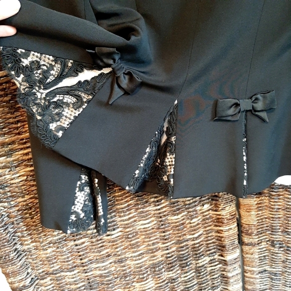 Louis Feraud Silk Blazer Black 38 6 Small Medium Bows Lace Formal French Chic - Picture 6 of 10